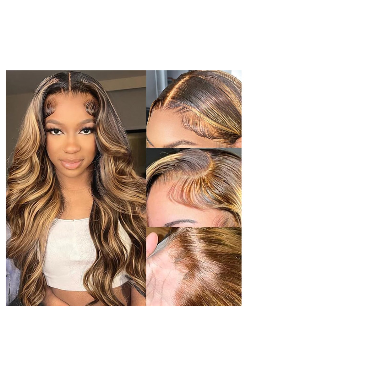 Guebb Highlight Lace Front Wigs Human Hair 4/27 Body Wave 13X4 Hd Transparent