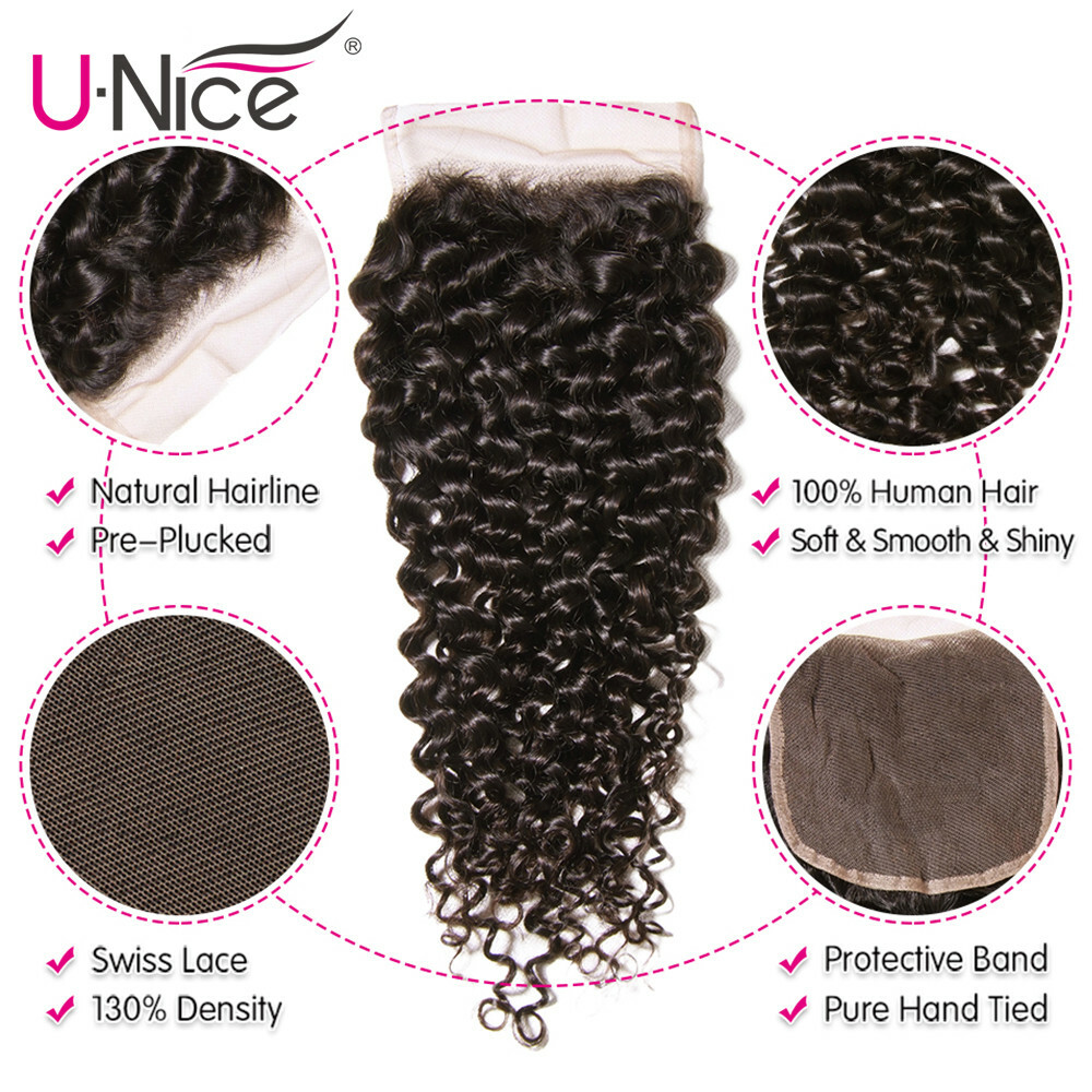UNice Hair 7A Cambodian Curly/Straight/Body Wave Human Hair 4×4 Lace Closure US