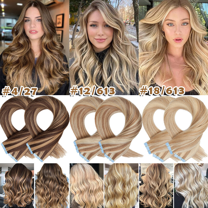 40pcs Tape In /On 100% Real Remy Human Hair Extensions Skin Weft Light Blonde US