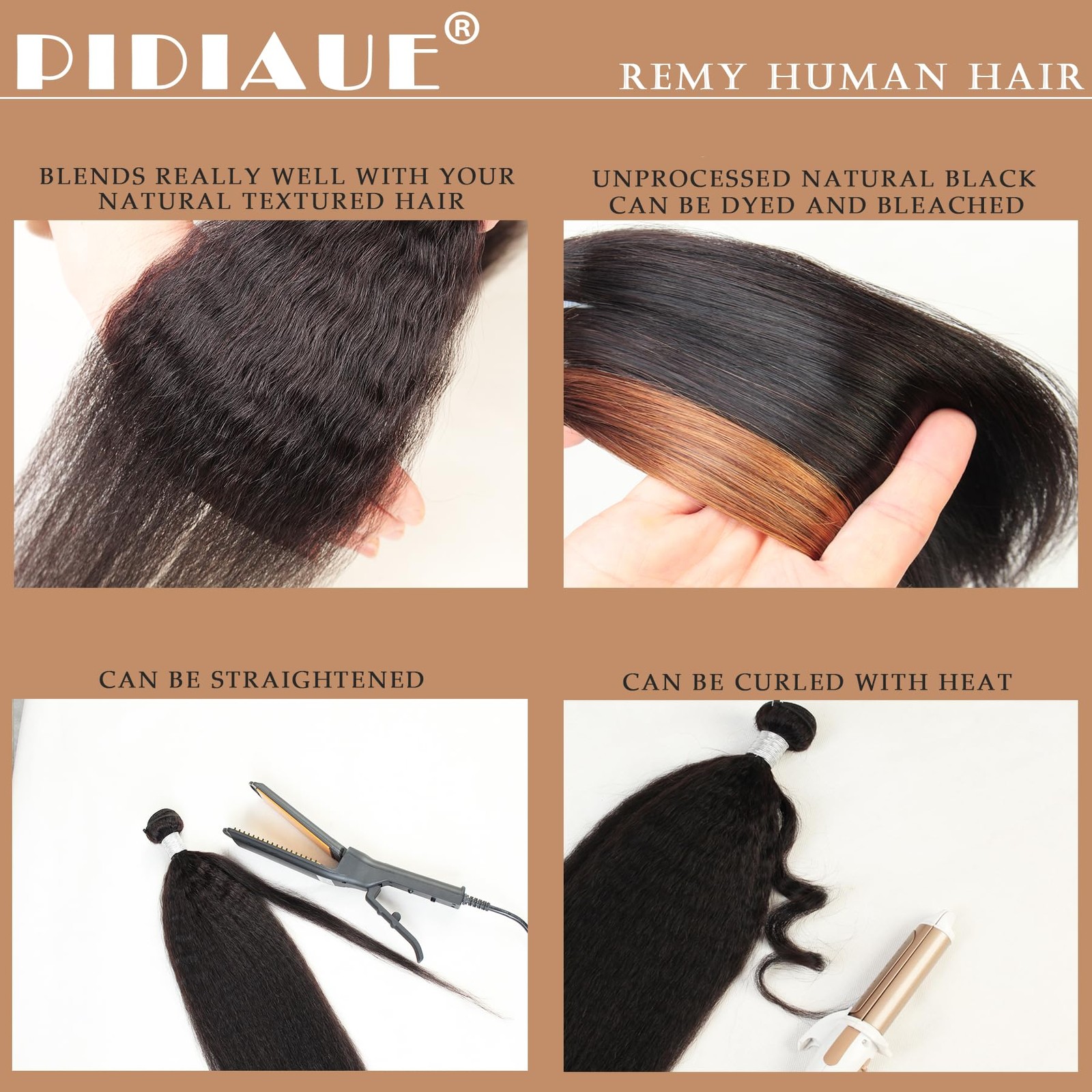Pidiaue Kinky Straight Bundles Human Hair Remy Yaki Straight Bundles Weave 14