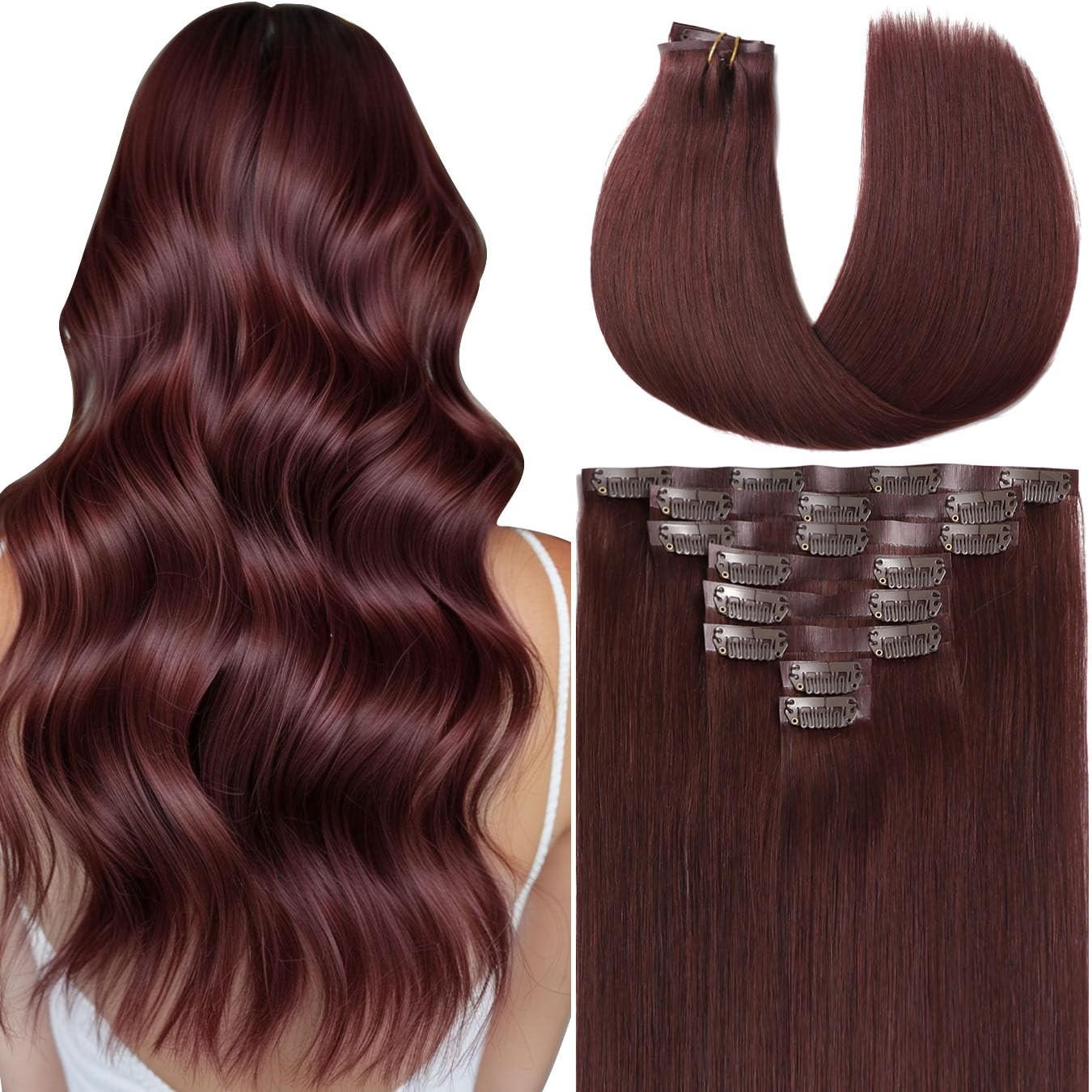 Loxxy Seamless Human Hair Extensions Clip Ins – Red Natural Clip Ins Real Human