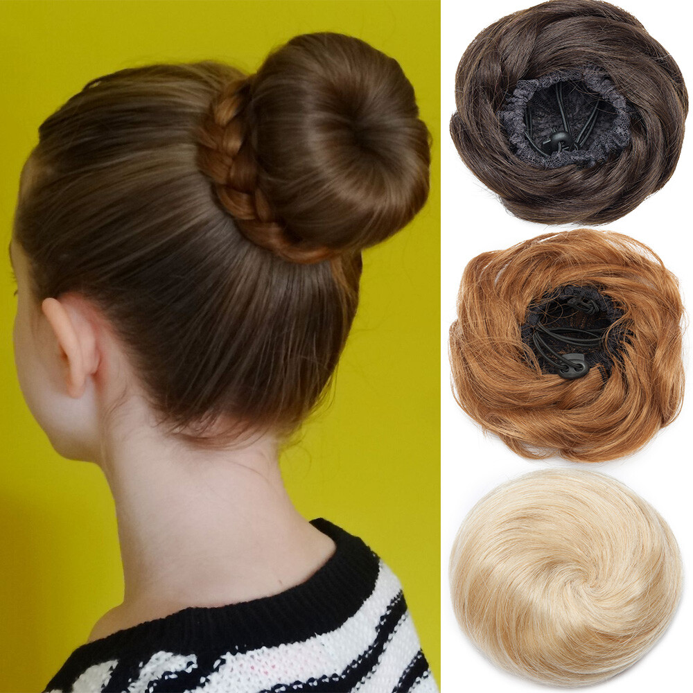 100% Remy Human Hair Messy Bun Elastic Updo Scrunchie Hairpiece Combs Extensions
