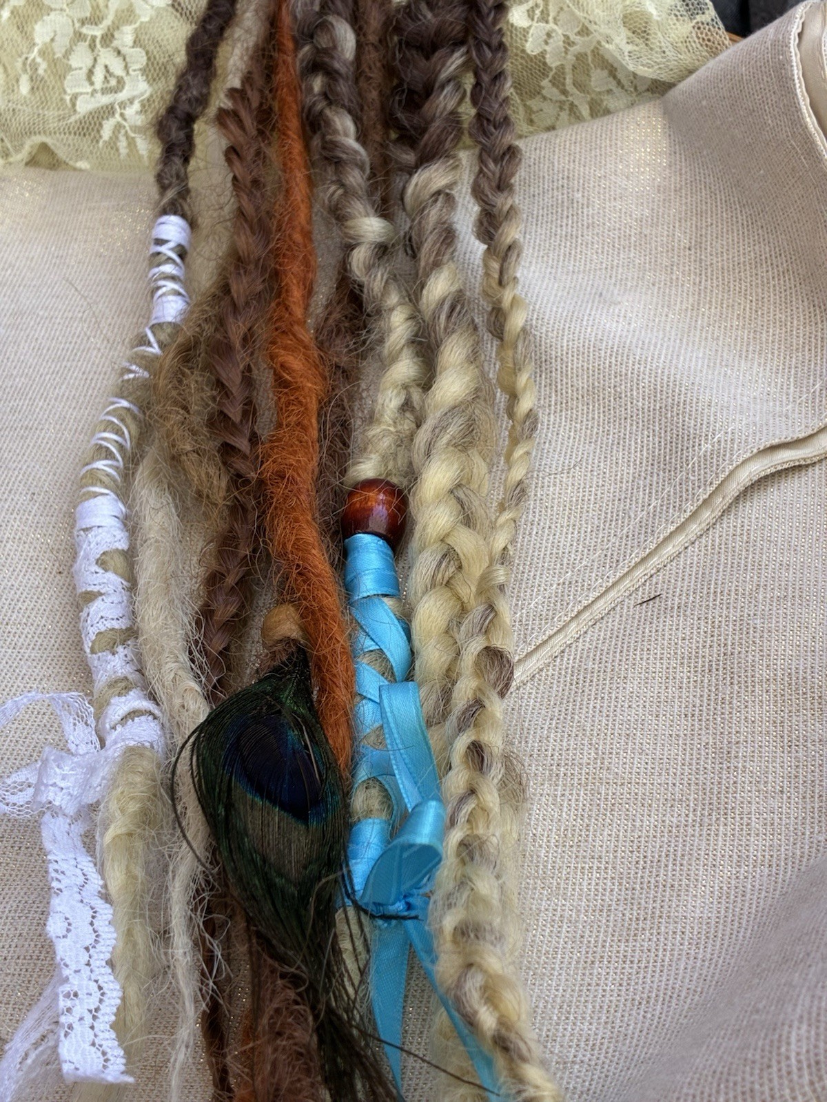 Dreadlock crochetHair Extensions 21-30in handmade feathers beads accent set