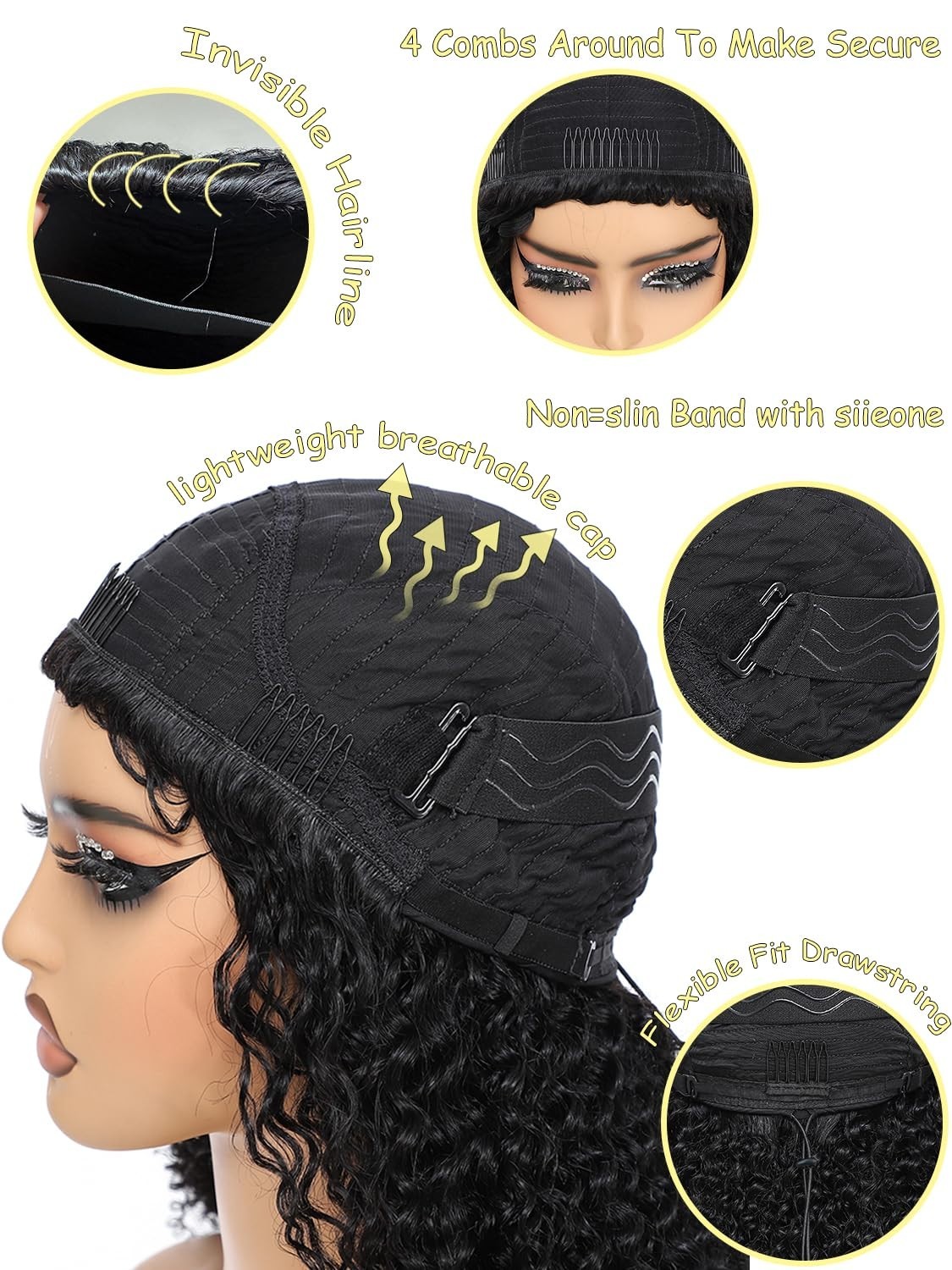 22″ Kinky Curly Half Wig Human Hair – 3 in 1 Flip Over, Glueless, 220 Density, B