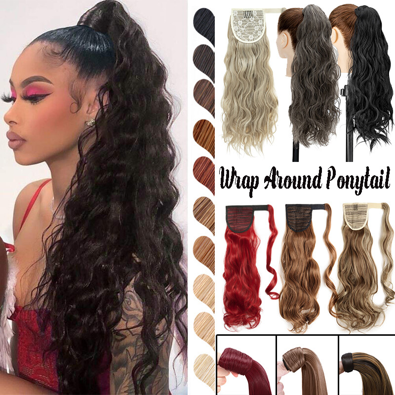 US Long Real Thick Wrap On Ponytail Clip In As Human Hair Extensions Pony Tail