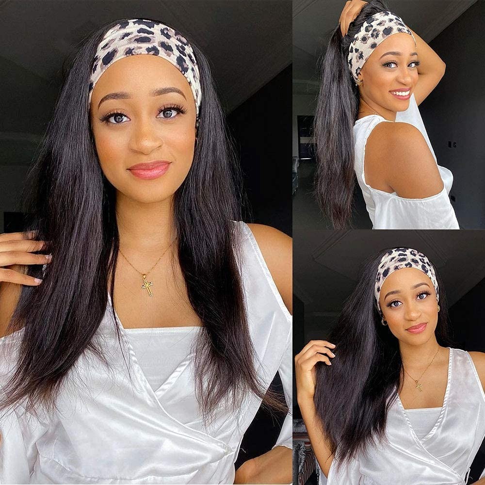 TNICE Headband Wig Human Hair Straight 18 Inch 18 Inch, Natural Black