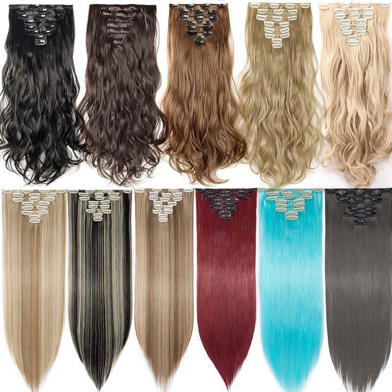 Bulk Colours 8 Pieces 18 CLips In Hair Extensions Thick As Human Curly Straight