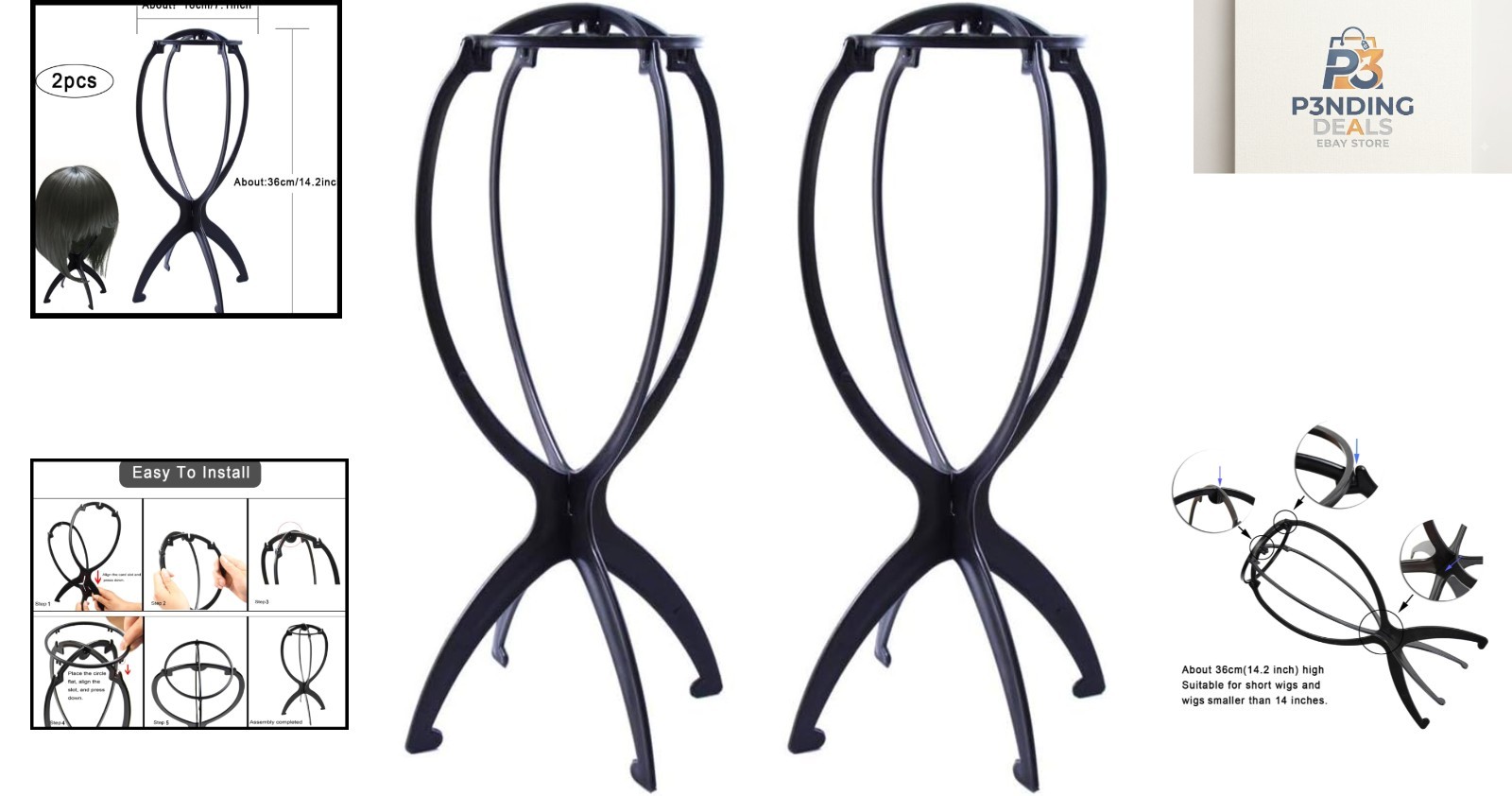 Durable Plastic Wig Stands – 14.2 Inches, Ideal for Air Drying & Storage