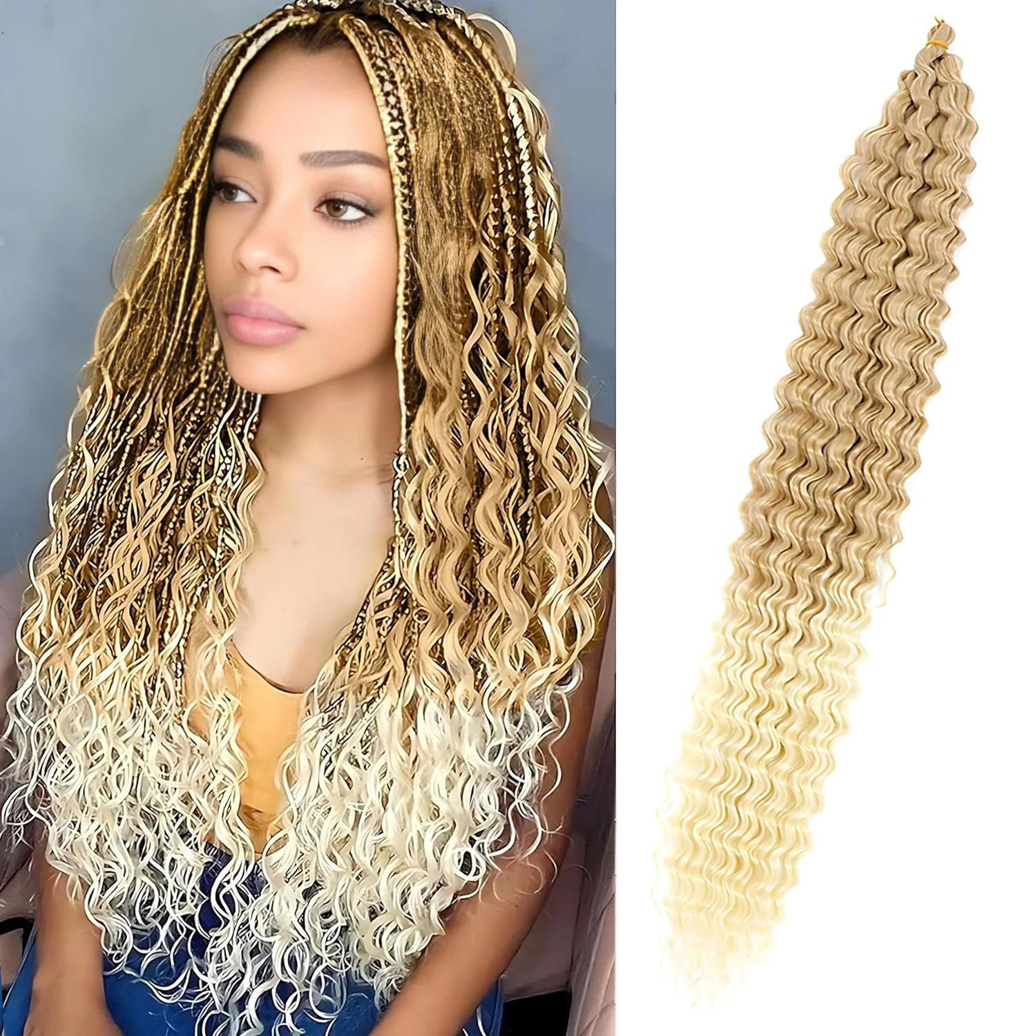 Deep Wave Hair Bundles Synthetic Long Curly Ocean Wave Crochet Braiding Hair