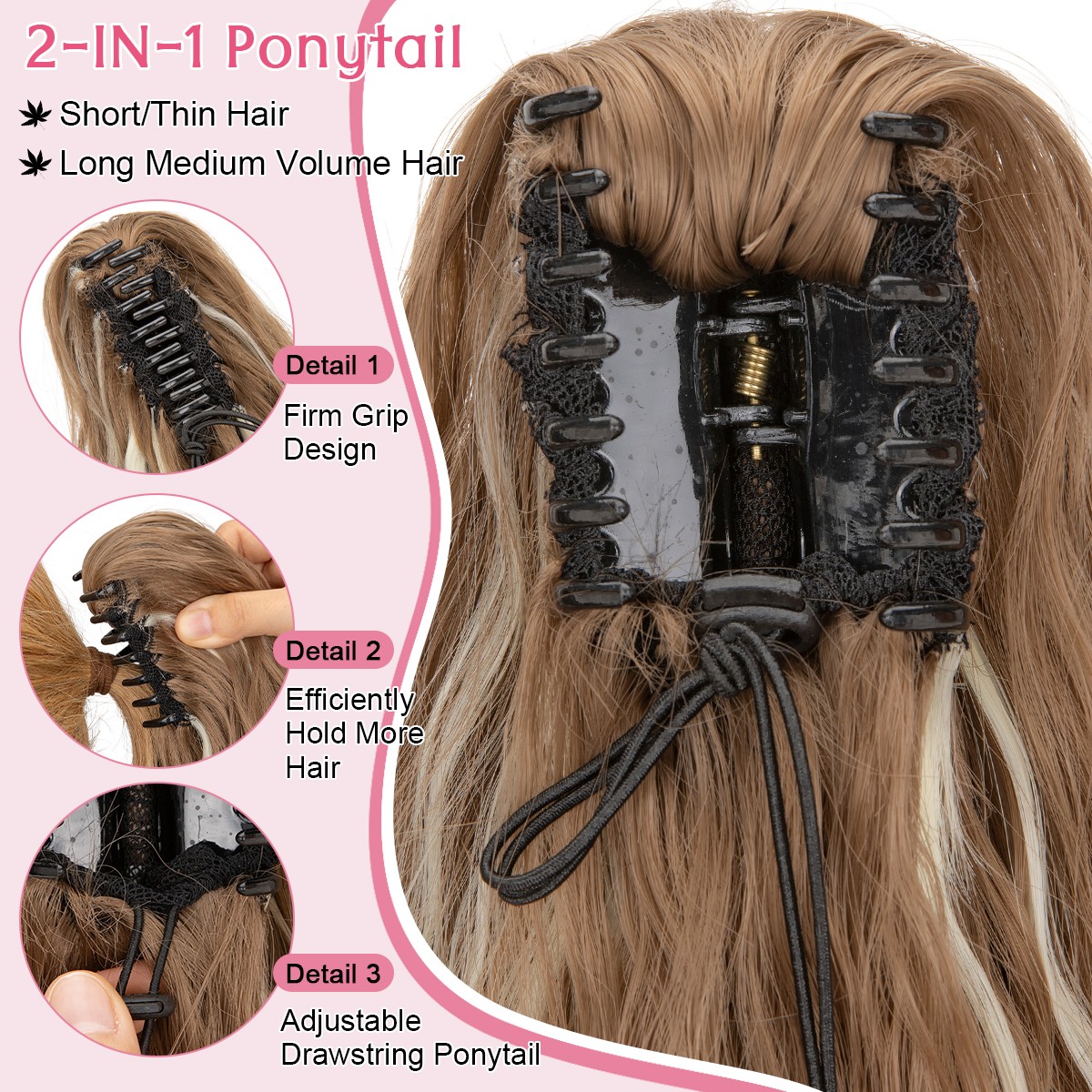Ponytail Extension Claw on Clip in Curly Wavy Synthetic Hair One Piece 30″ Thick