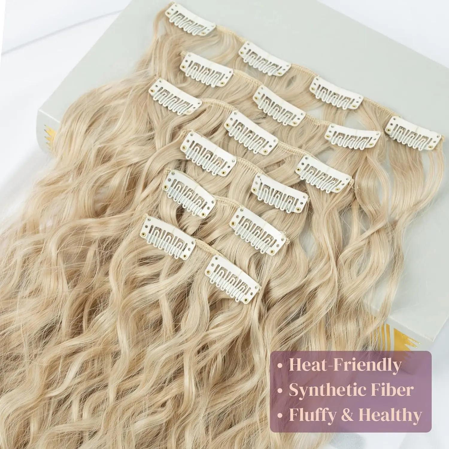 16 Clip In Hair Extensions 22 Inch Water Wave Synthetic Hair For Women