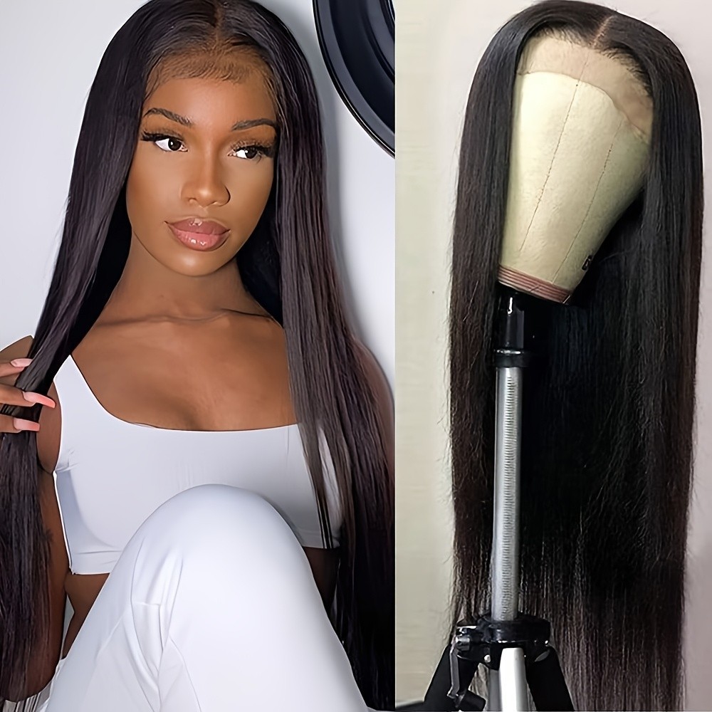 Black Color Long Straight Hair Lace Front Wigs Synthetic Glueless Heat Resistant