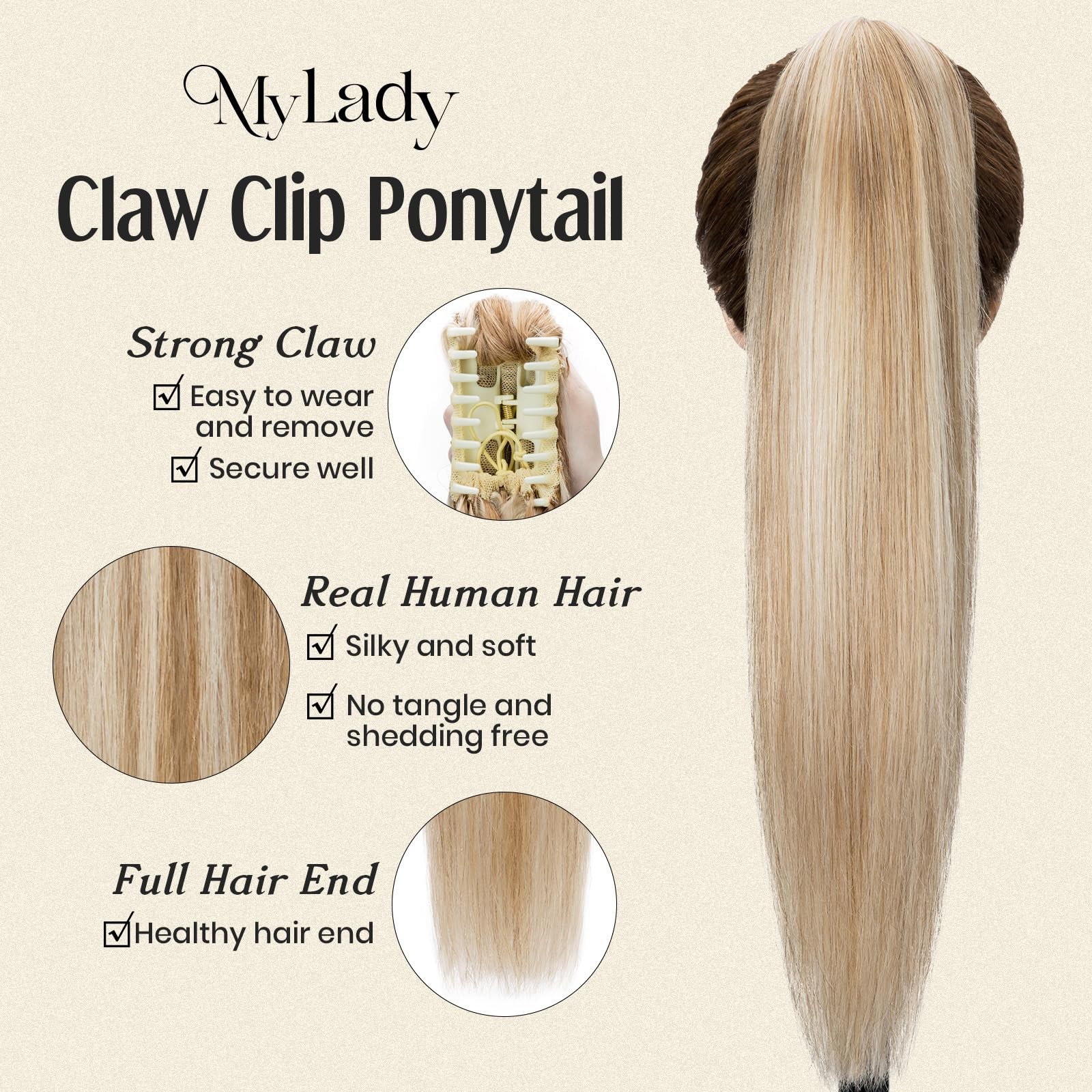 My-Lady Extension Human Hair Claw Clip In Hair Extension Long Straight Pony