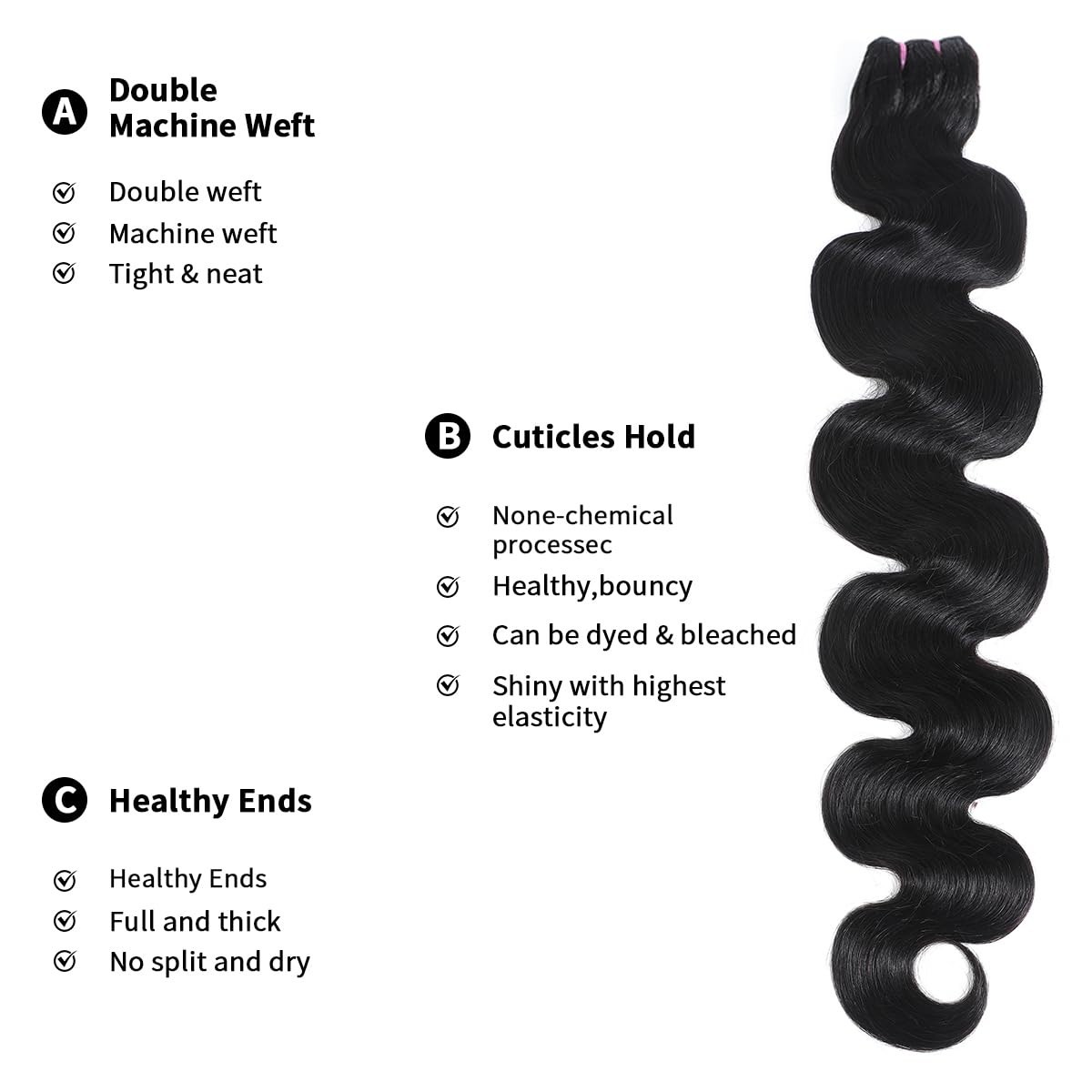 15A Raw Human Hair Bundles Body Wave, 14-18″ No Tangle, Silky Soft, Long Lasting