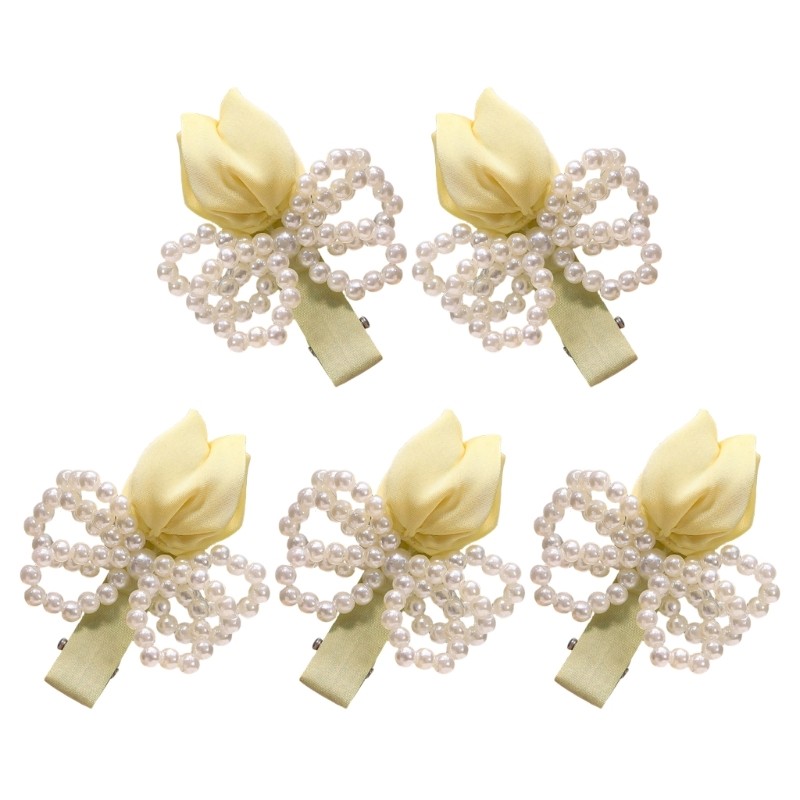 Flower NonSlip Side Hair Clip Pearls Tulips Handwoven Fabric Head Accessory