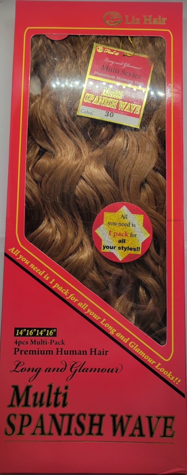 New Honey Blonde 4pcs Multi Pack 2×14″ 2×16″ Spanish Wave Extensions #30