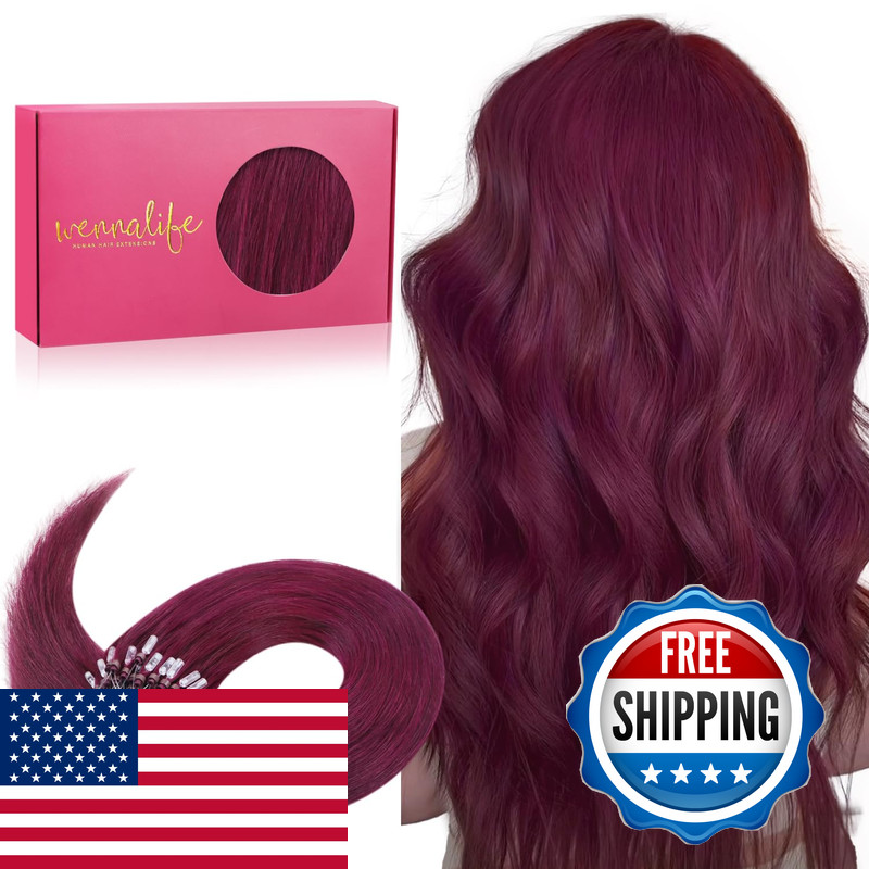 Wennalife Microlink Hair Extensions Human Hair 50G 50S 24 Inch Light Burgundy