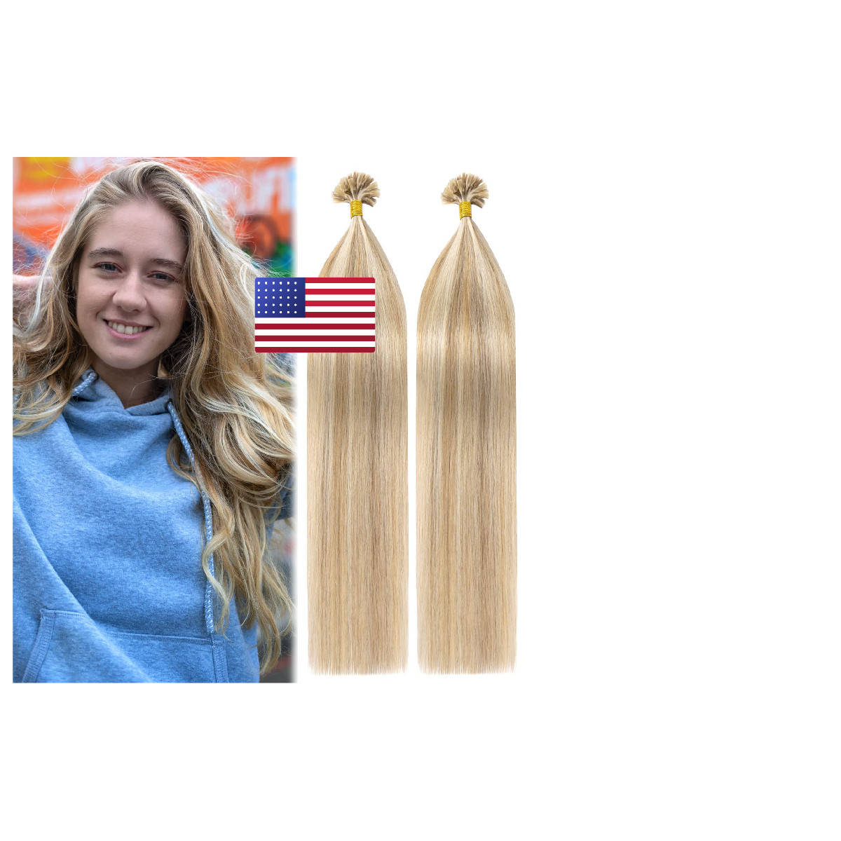 My-Lady K Tip Hair Extensions Real Human Hair Golden Blonde 14 Inch 50G