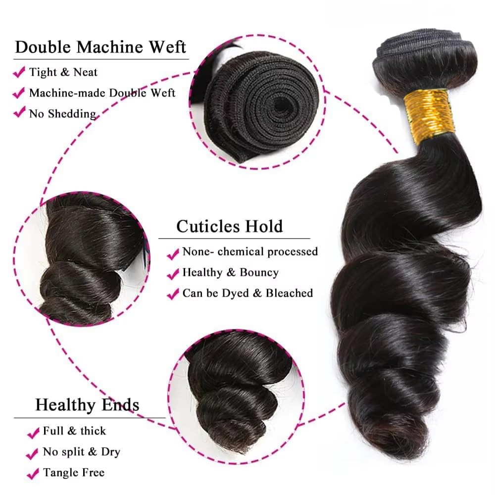 #1B Human Hair Bundles Loose Wave Bundles 14 16 18 Inch Unprocessed Brazilian…