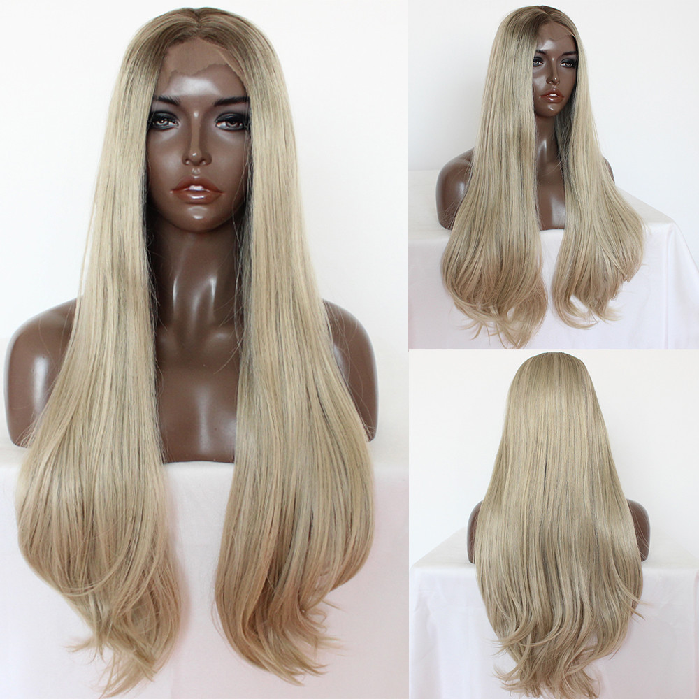 Brown And Blonde Ombre Synthetic Lace Front Wig Heat Resistant Natural Straight