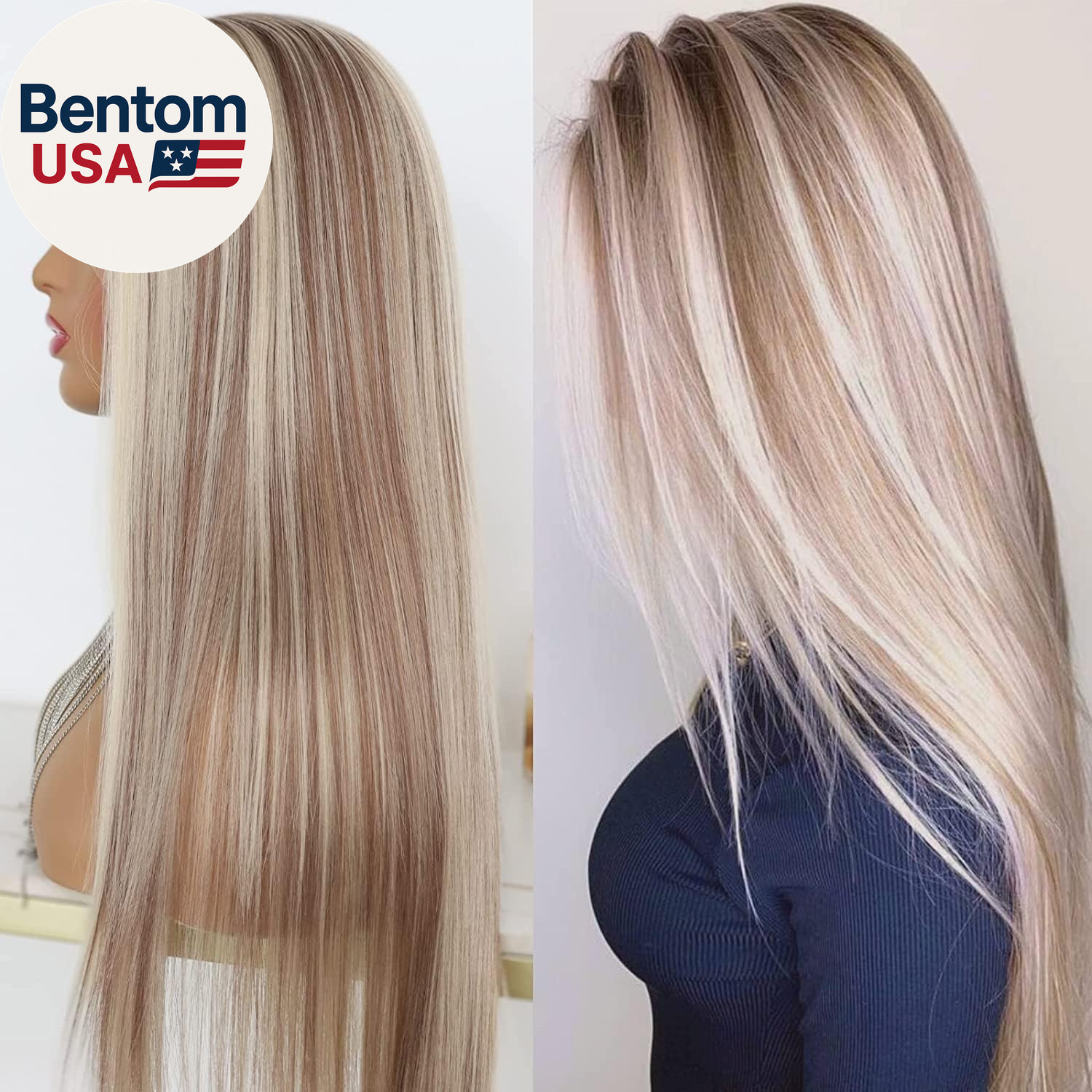 Highlight Ash Blonde Lace Front Wig Long Straight Glueless Ombre Brown Mixed Blo