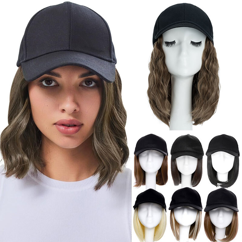 Cap with Hair Attached For Women Wig Hat with Hair Short Bob Style Synthetic US