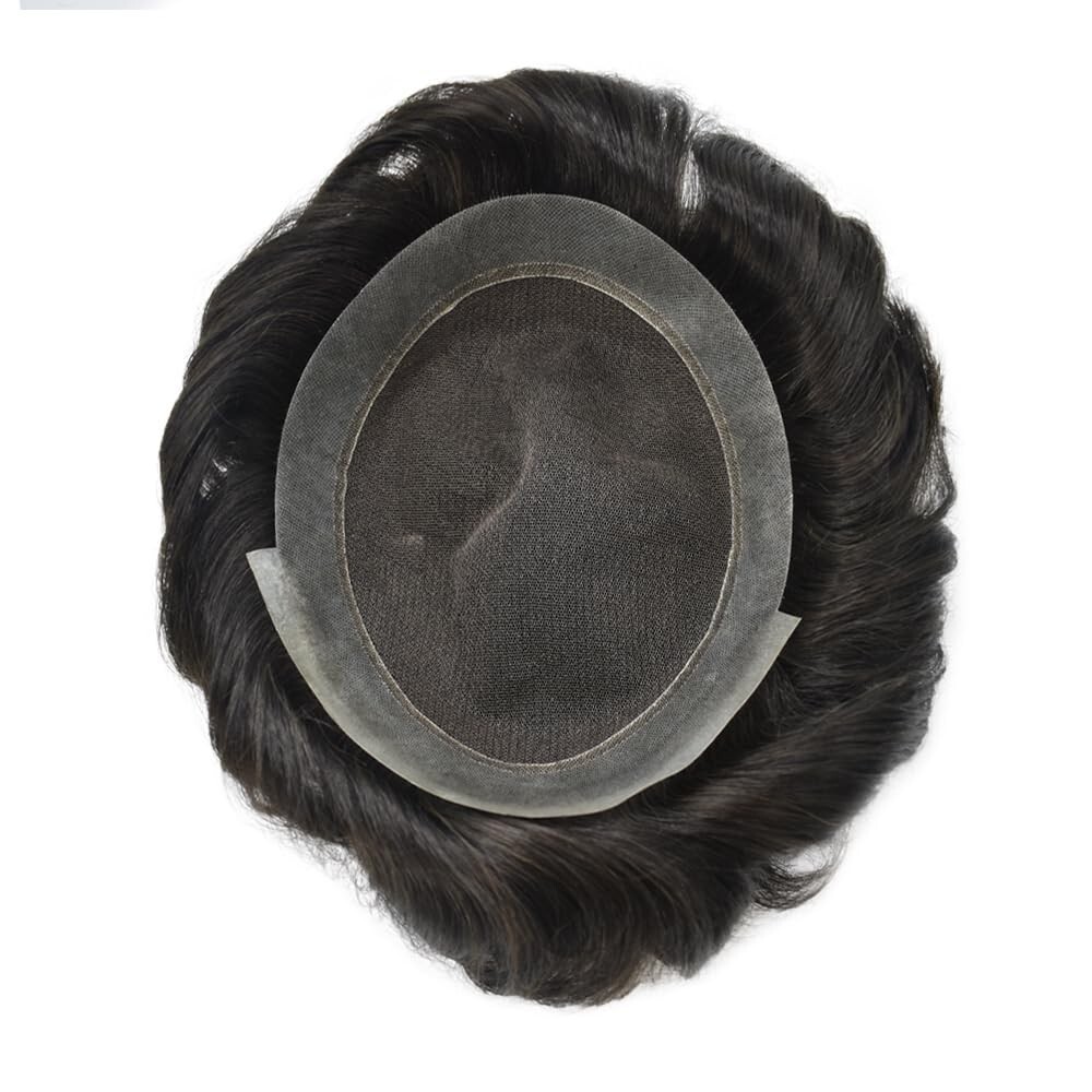 French Lace Front Mens Toupee Poly Skin Hairpieces Human Hair Replacement System