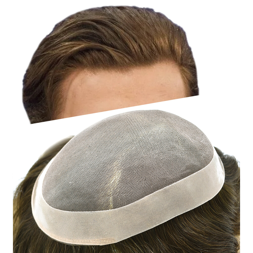 Mens Toupee For Men Human Hair Replacements Fine Mono Poly Around Hairpieces US