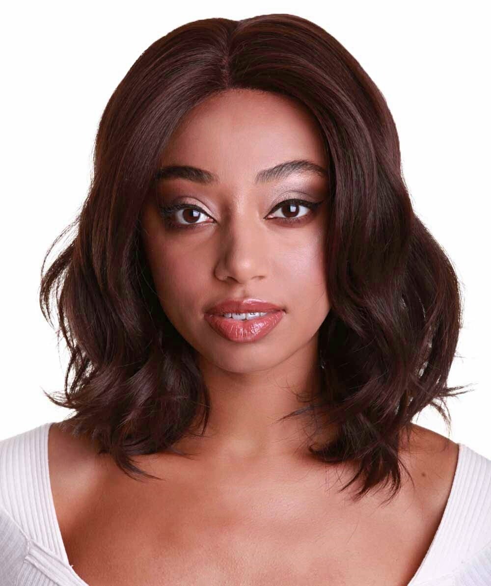 LUXLUXE Rayana Wavy 15 Inch Long 4X4 Hand-Tied Lace Front Wig, Medium Brown