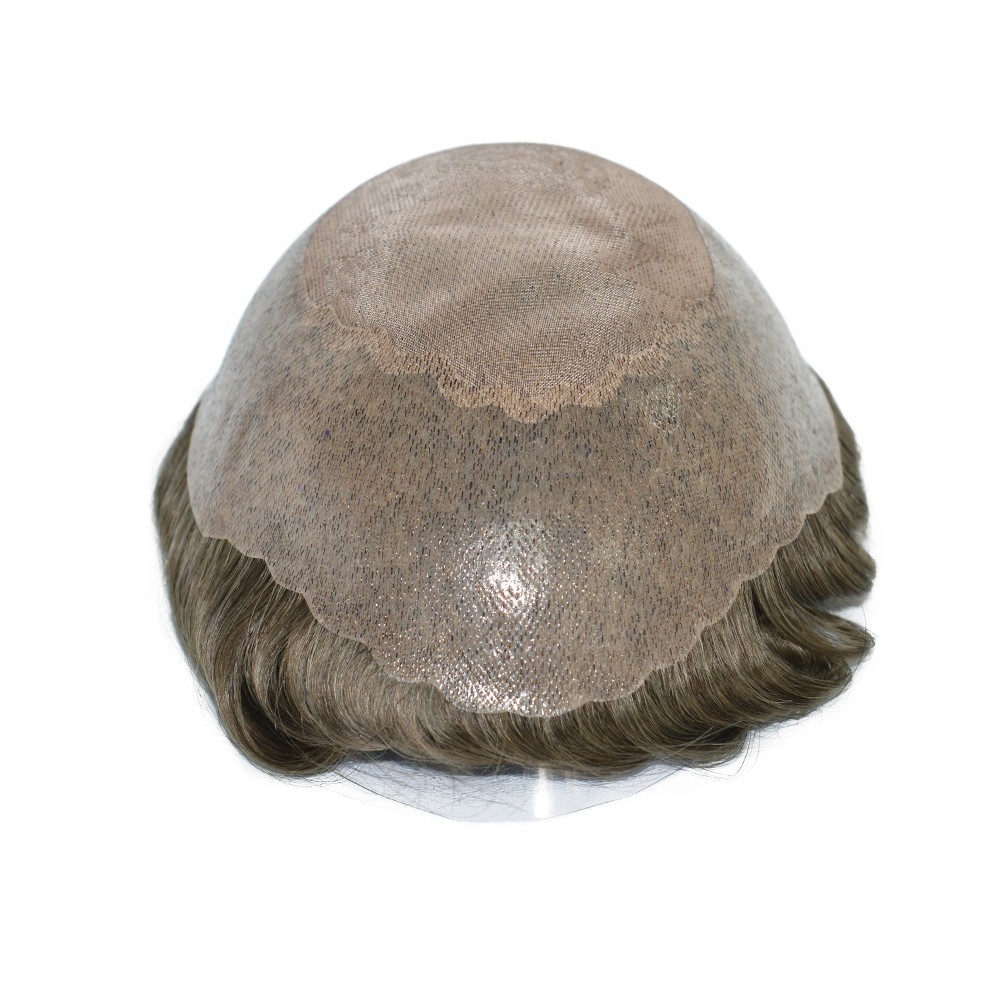 Toupee For Men Human Hair Replecement System Mono Poly with Gauze Hairpiece 30mm