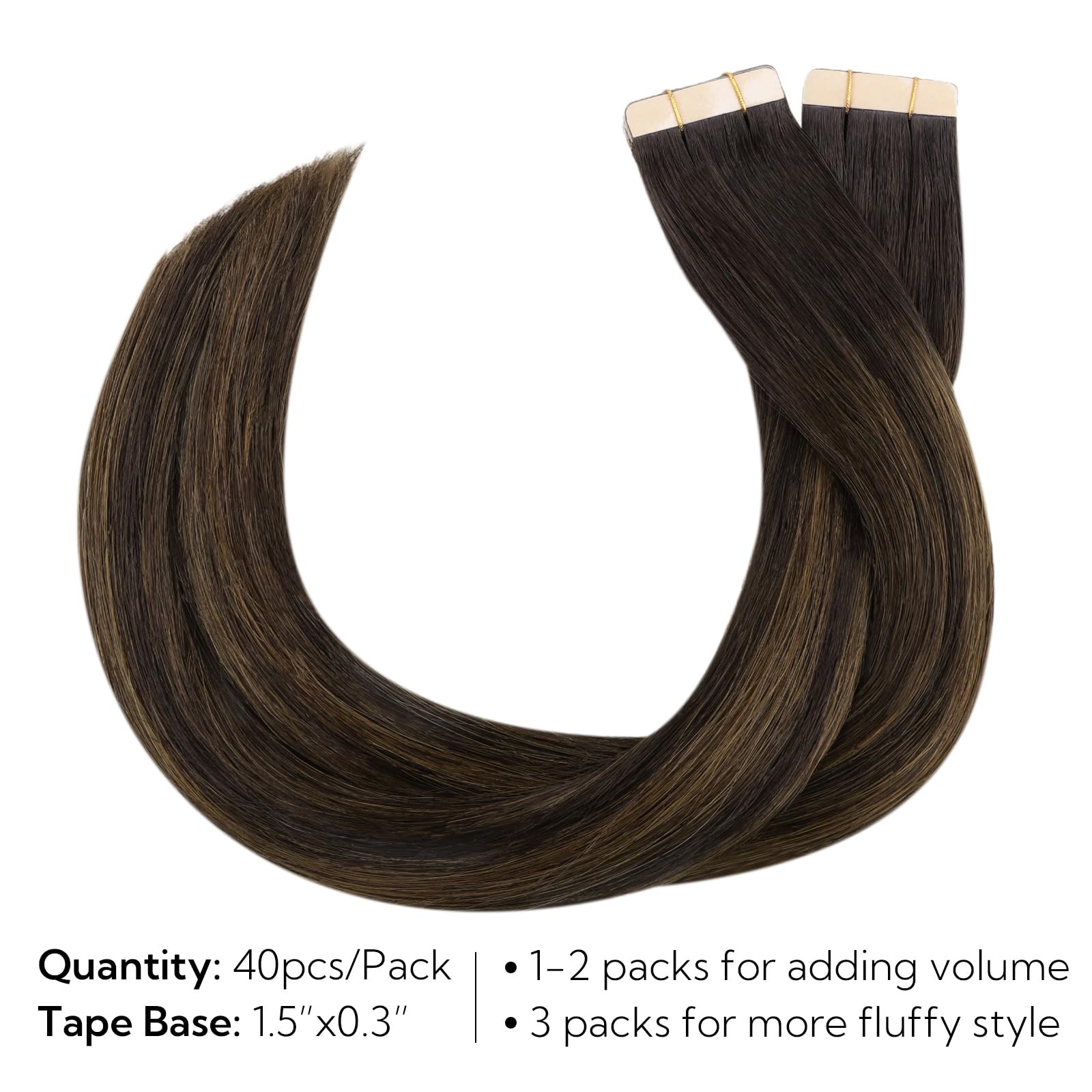 Hotbanana Tape-In Hair Extensions 20 Inch 40Pcs 100G Balayage Dark Brown Mixed