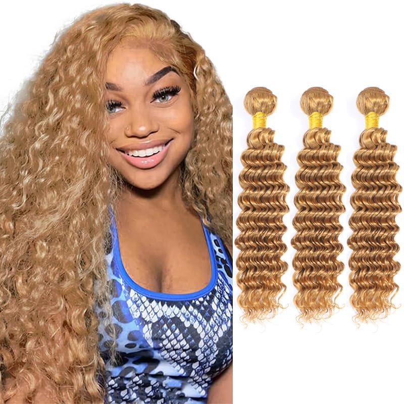 Fuivjuix 27 Blonde Bundles Deep Wave Bundles Human Hair 26 28 30 Inch Brazilian