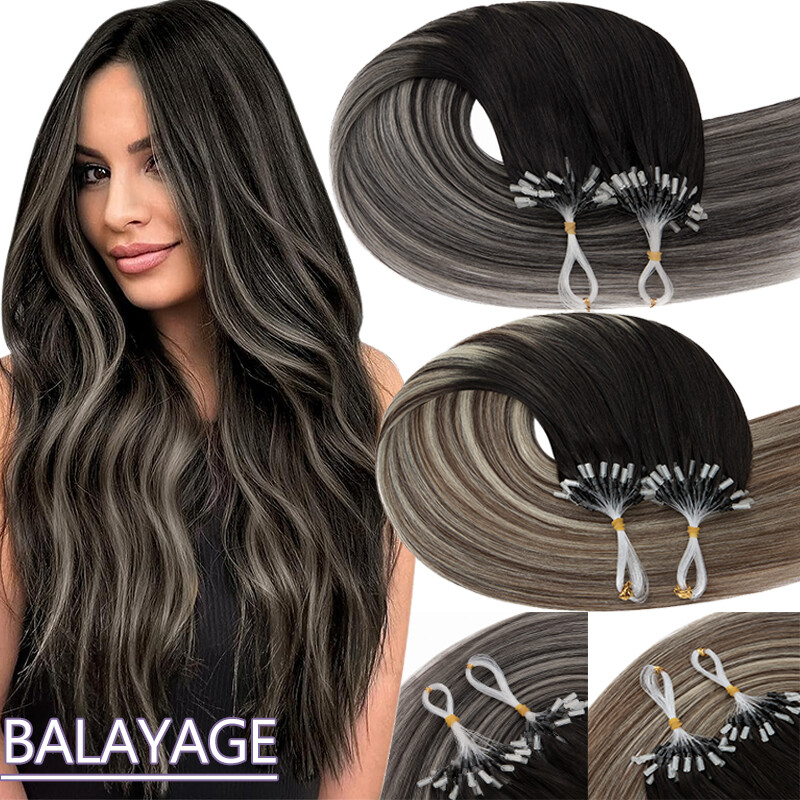CLEARANCE Micro Beads Ring Loop Human Hair Extensions Real Remy Hair Highlight
