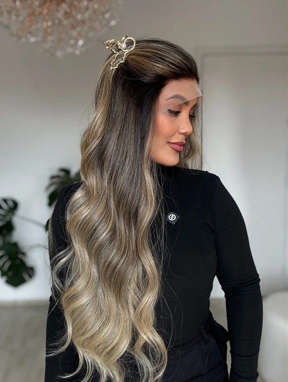 32 Inches Body Wave Wig 13×4 Ombre Blonde Brown Lace Front 100% Human Hair Wig