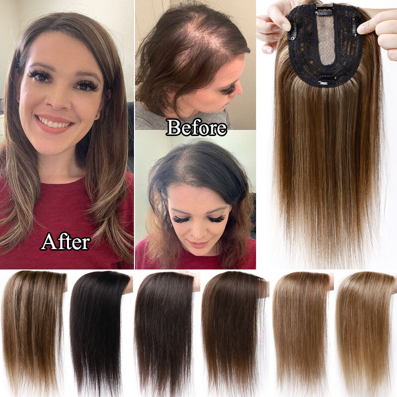 130% Clip In Human Hair Topper Top Hairpiece Toupee Wigs Bangs Thick Large Base