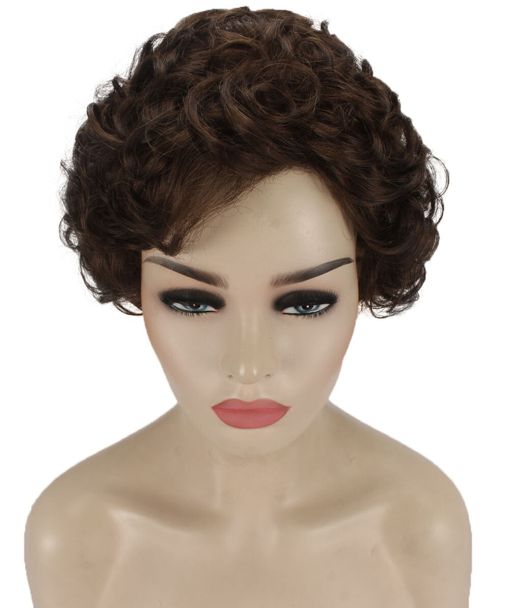 Monroe – Curly Kanekalon Synthetic Fiber Full Wig, 4 – 4.5 in, Medium Brown