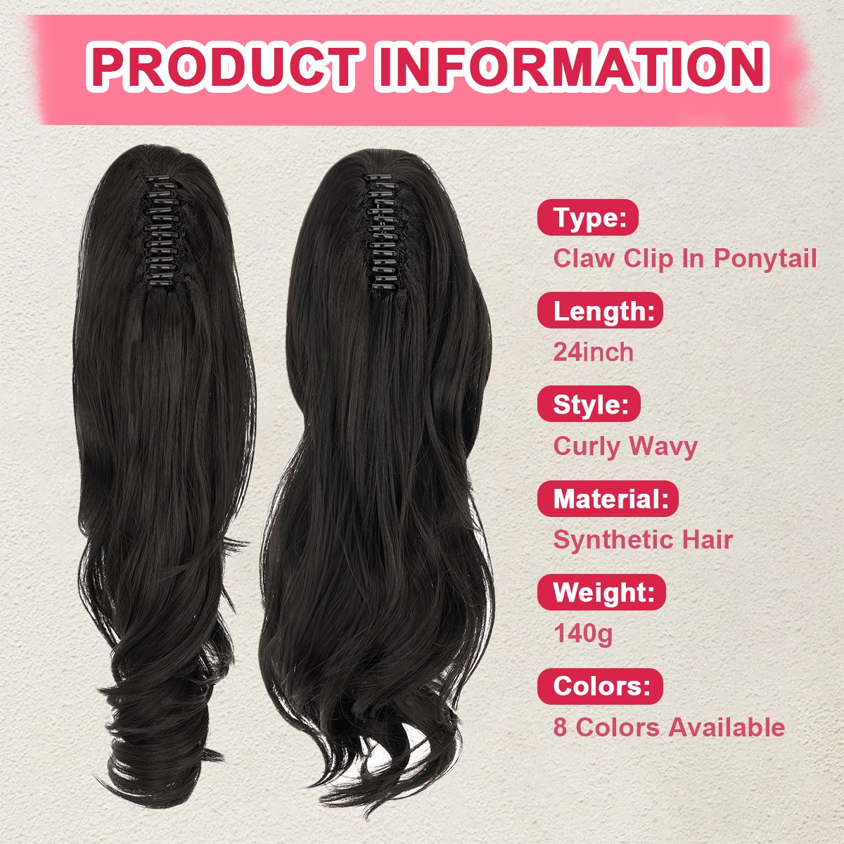 24Inch Claw Clip In Ponytail Hair Extensions Synthetic Hair One Piece Curly Wavy