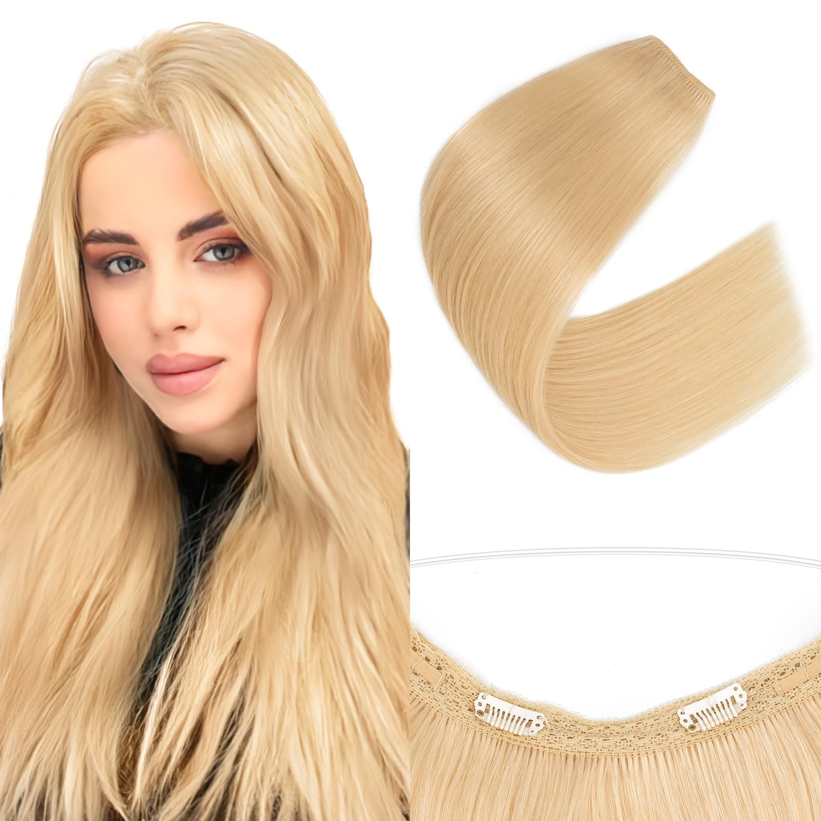 Sego Halo Hair Extensions Adjustable Invisible Wire Extensions Real Human Hair