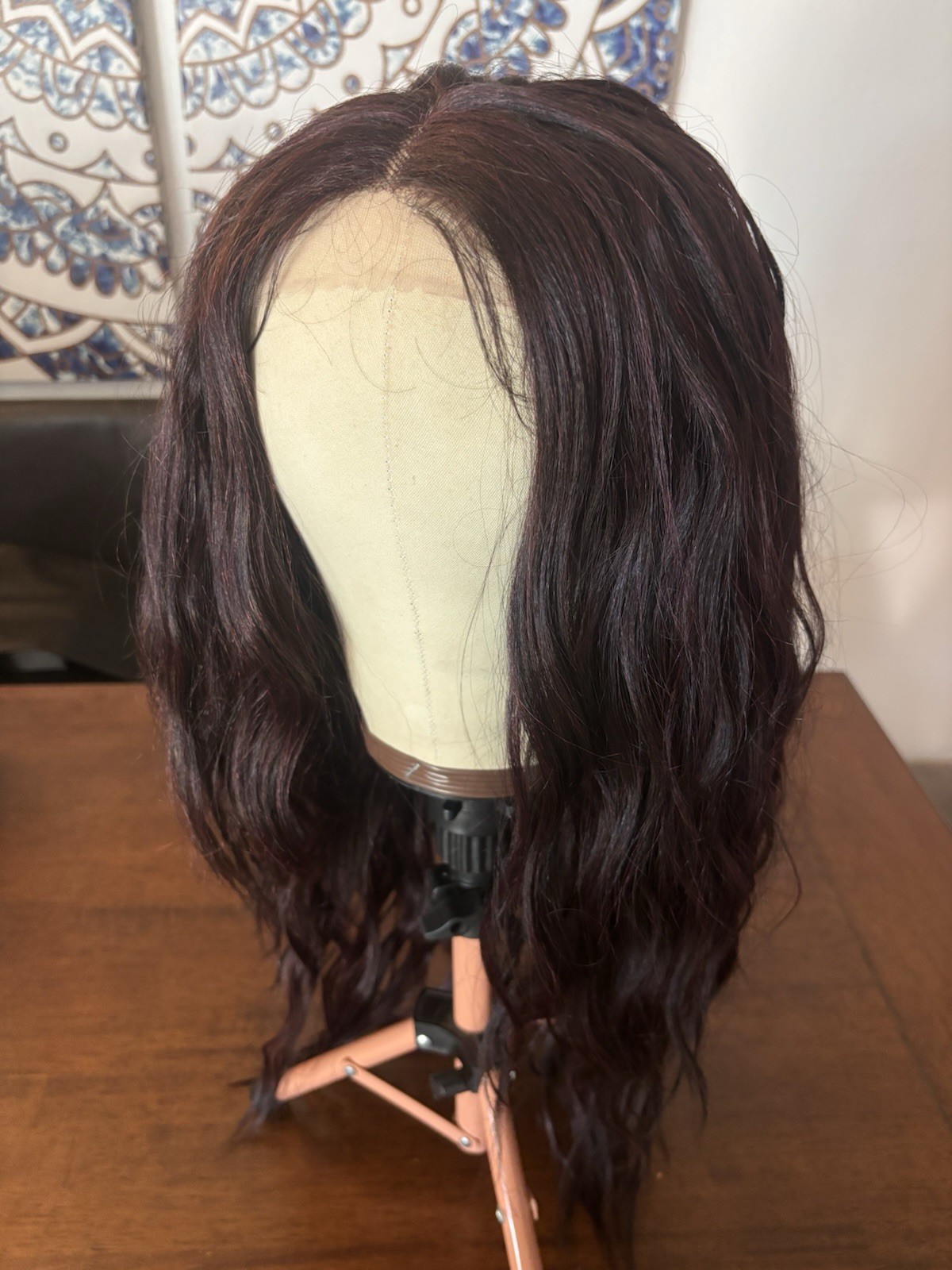 Lace Front C-Part Burgundy Blend Synthetic Heat safe Wig