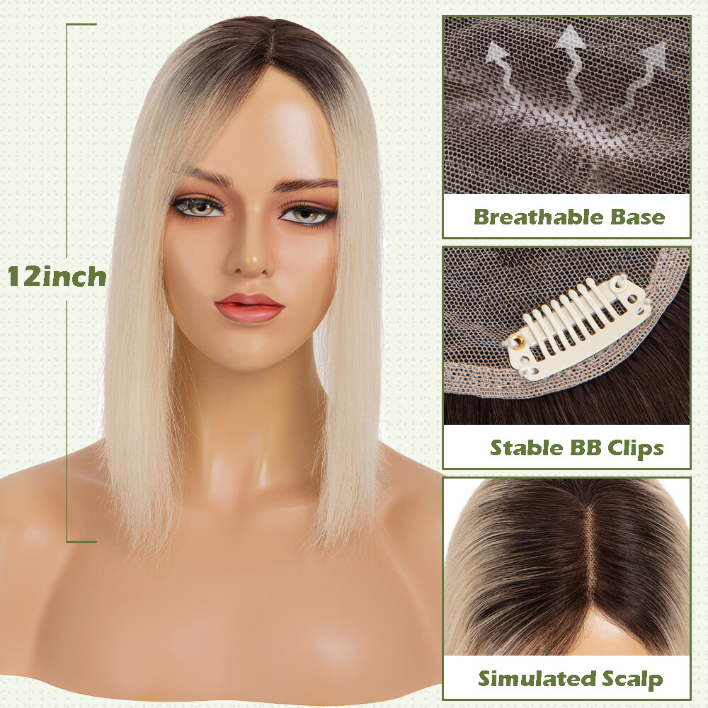 100% Real Human Hair Toppers 130% Density 10x12cm Women Side Part Clip In Wiglet