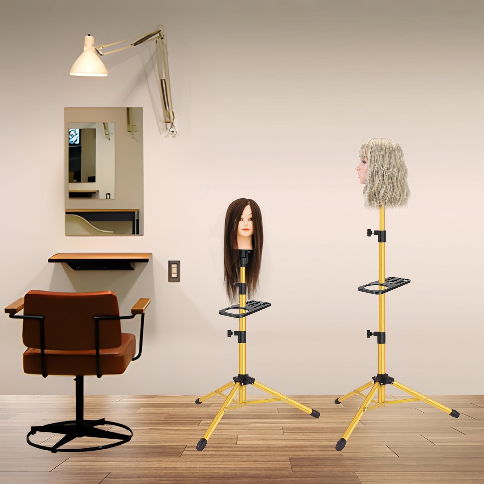 ZQIAN BEAUTY Wig Stand Tripod 50 Inch Metal Mannequin 50 Inch, Golden
