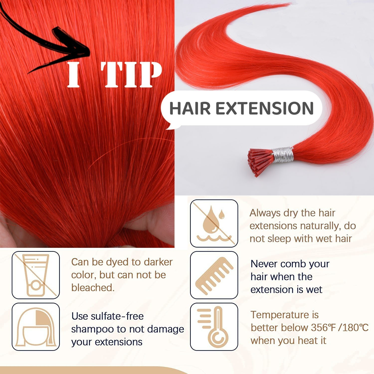 Colored Hair Rainbow I Tip Human Hair Extension With FREE Micro Beads and Hook