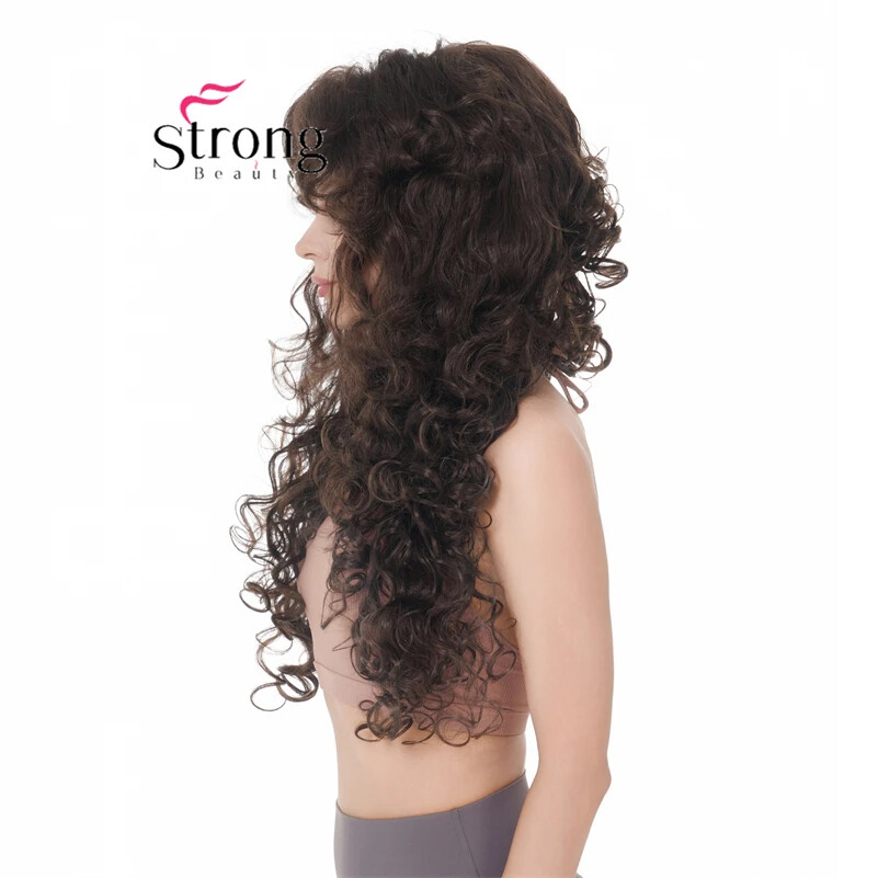 30″ Long Thick Curly Black Classic Cap Full Synthetic Wig