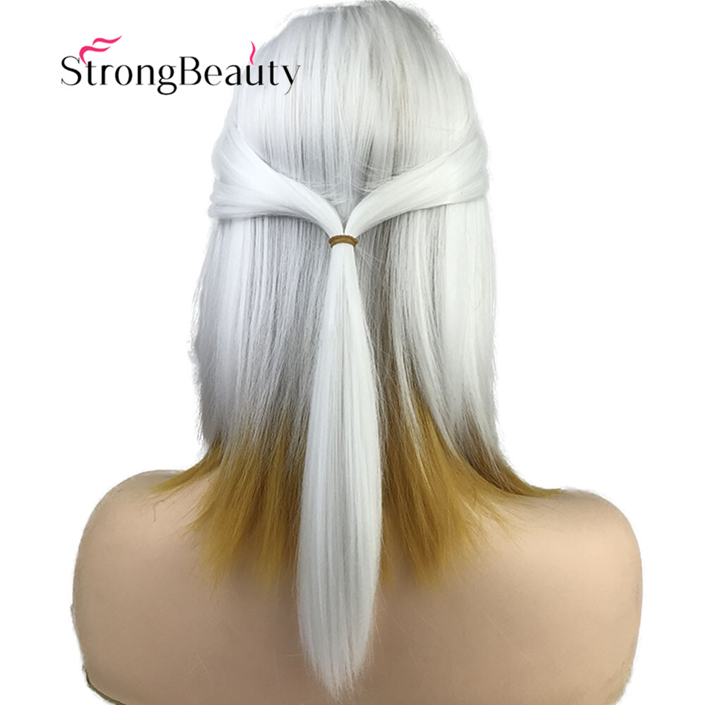Short Straight Ombre White Yellow Wig Synthetic Hair Cosplay Anime Wigs