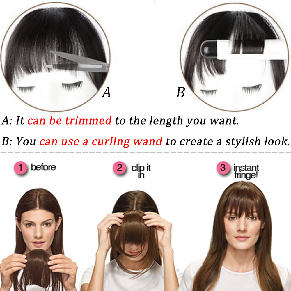 REMY Fringe Bangs Clip In 100% Human Hair Extensions Thin Wispy Front Hairpieces