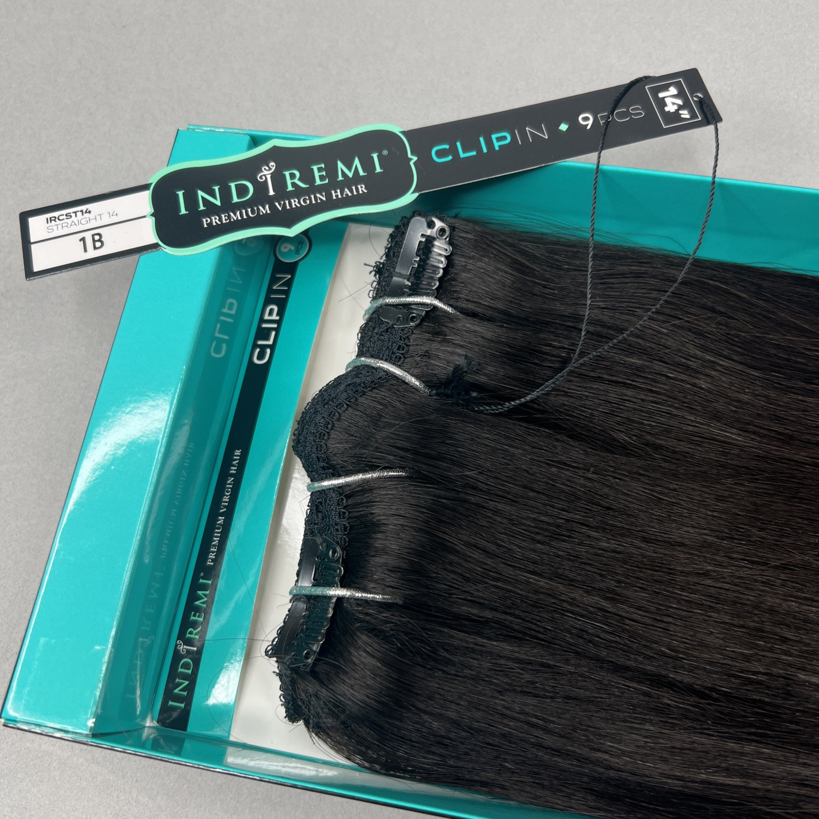 Indi Remi 9 Pc 14” Clip-in #1B Off Black Straight Human Virgin Hair Bobbi Boss