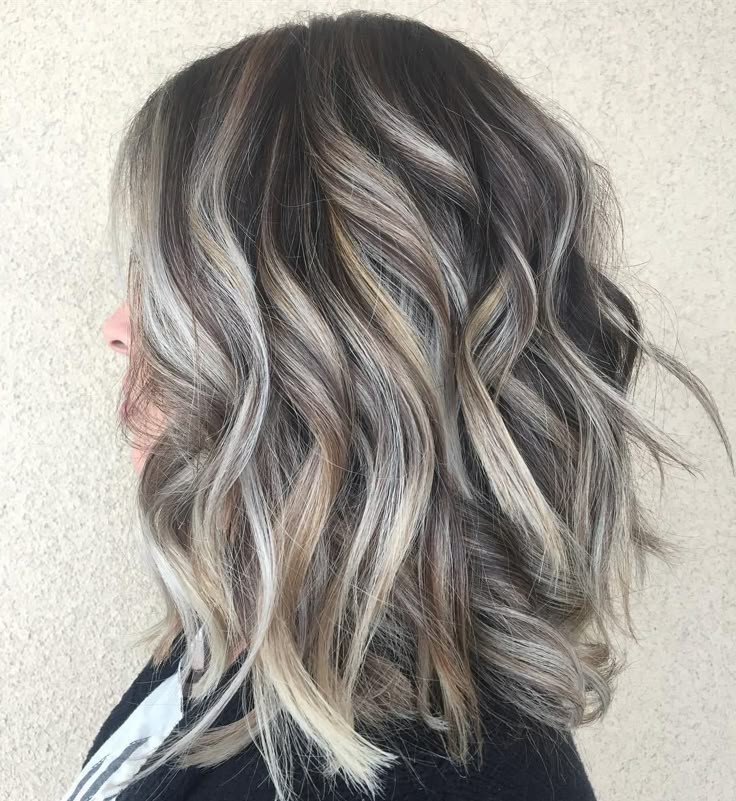 Balayage Short Ash Silver Gray Highlight Wigs 100% Human Hair Lace Front Wigs