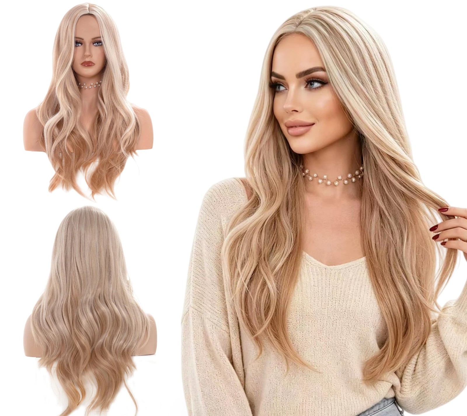 26 Inches Light Blonde Mix Strawberry Blonde Wigs for Women Long Wavy Middle …