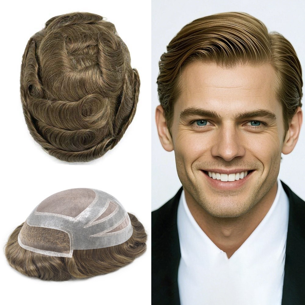 French Lace Front Mens Toupee Hairpiece Monofilament Hair System Replacement Wig