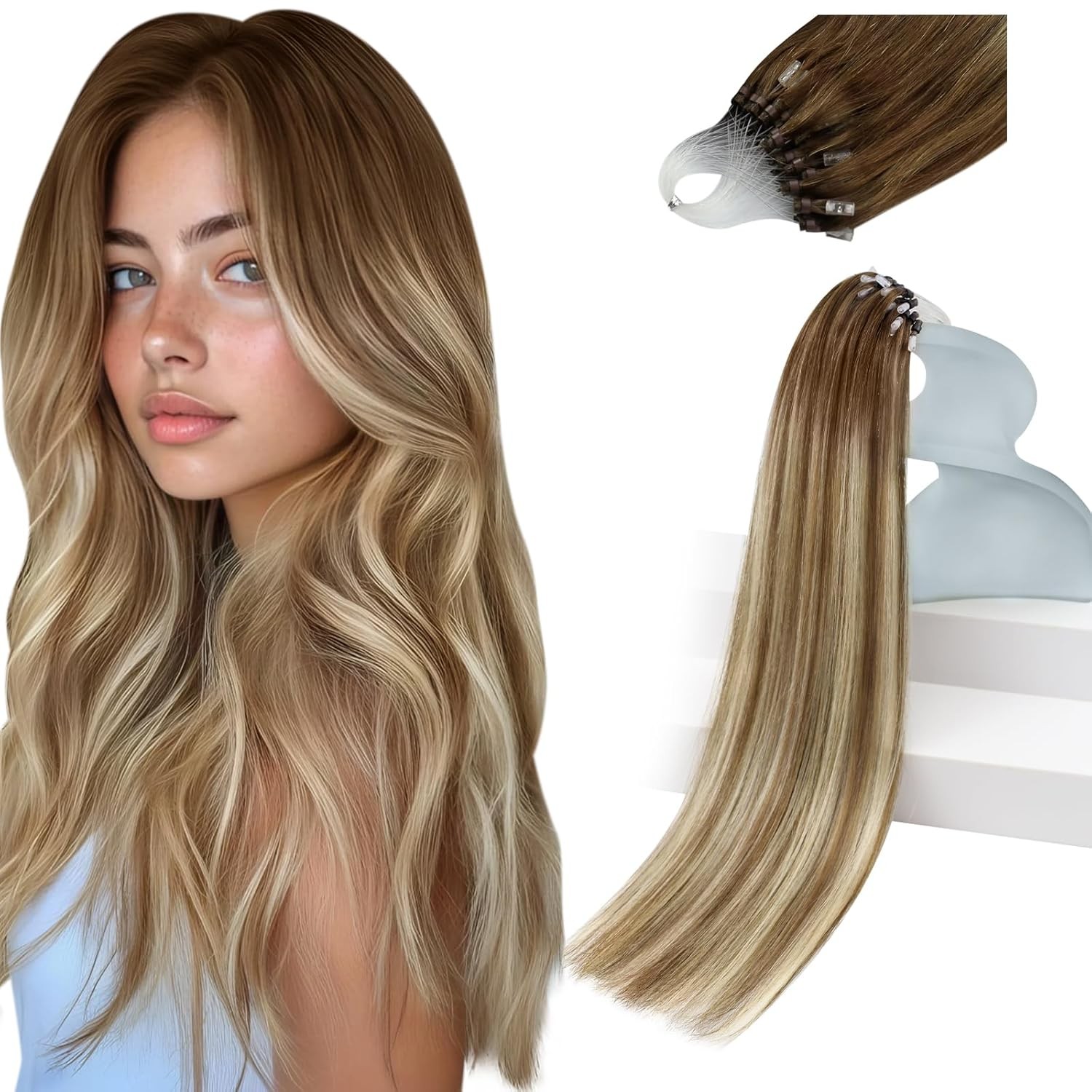 Sunny Hair MICROLINK 22in Brown Ombre Blonde Hair Extensions – ML_6-60-6_22_50G3